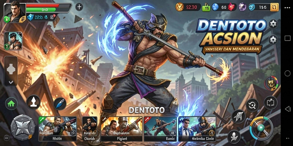 Screenshot DENTOTO menampilkan pertarungan aksi yang mendebarkan.