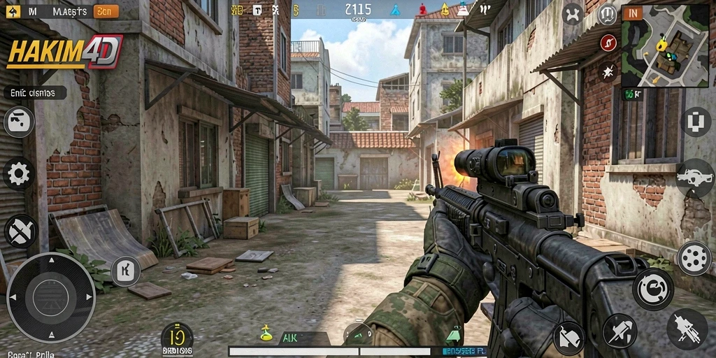 Tangkapan layar gameplay HAKIM4D yang menunjukkan aksi tembak-menembak yang intens.