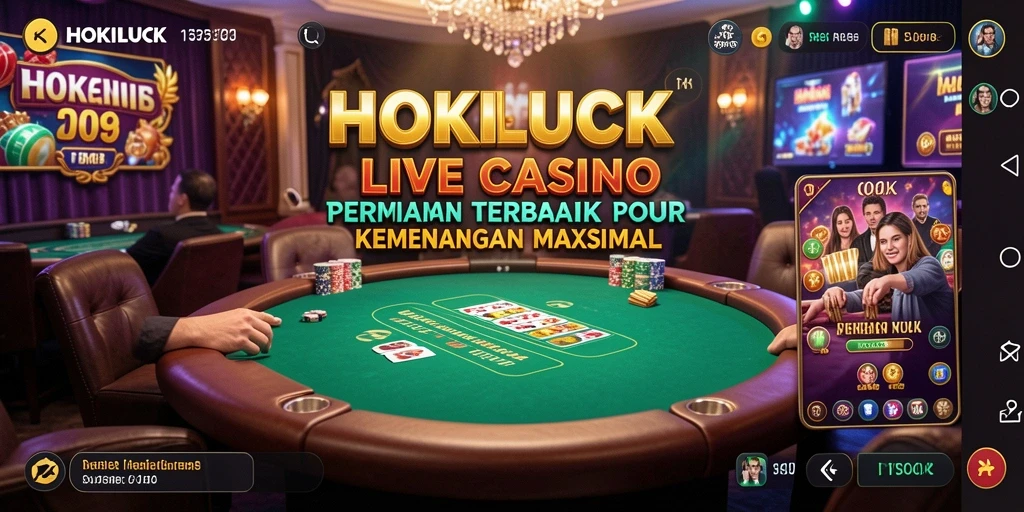 Tampilan interaktif HOKILUCK dengan dealer live di permainan kasino.
