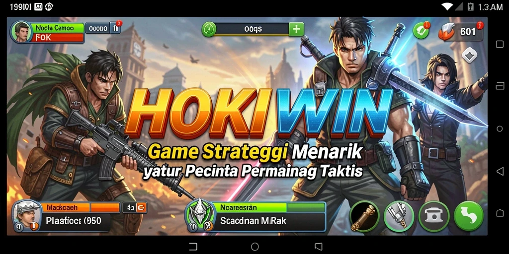 Tangkapan layar utama HOKIWIN menampilkan aksi strategi yang intens.