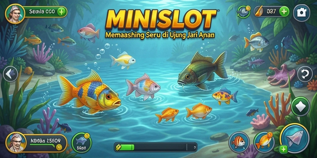 Screenshot gameplay MINISLOT yang menampilkan keseruan memancing ikan besar.