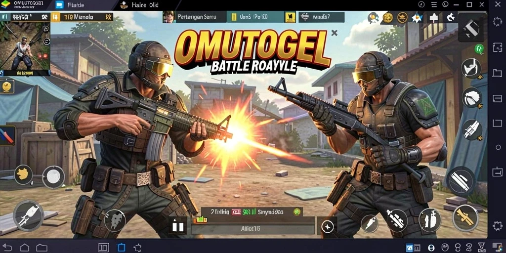 Tangkapan layar menampilkan pertarungan intens di dalam game OMUTOGEL Battle Royale.