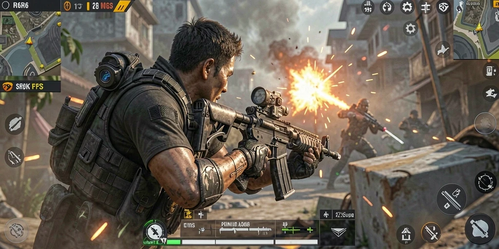 Gameplay R6R6 dengan aksi tembak-menembak yang mendebarkan.